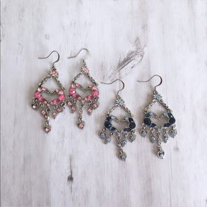 Pink and blue set of earrings